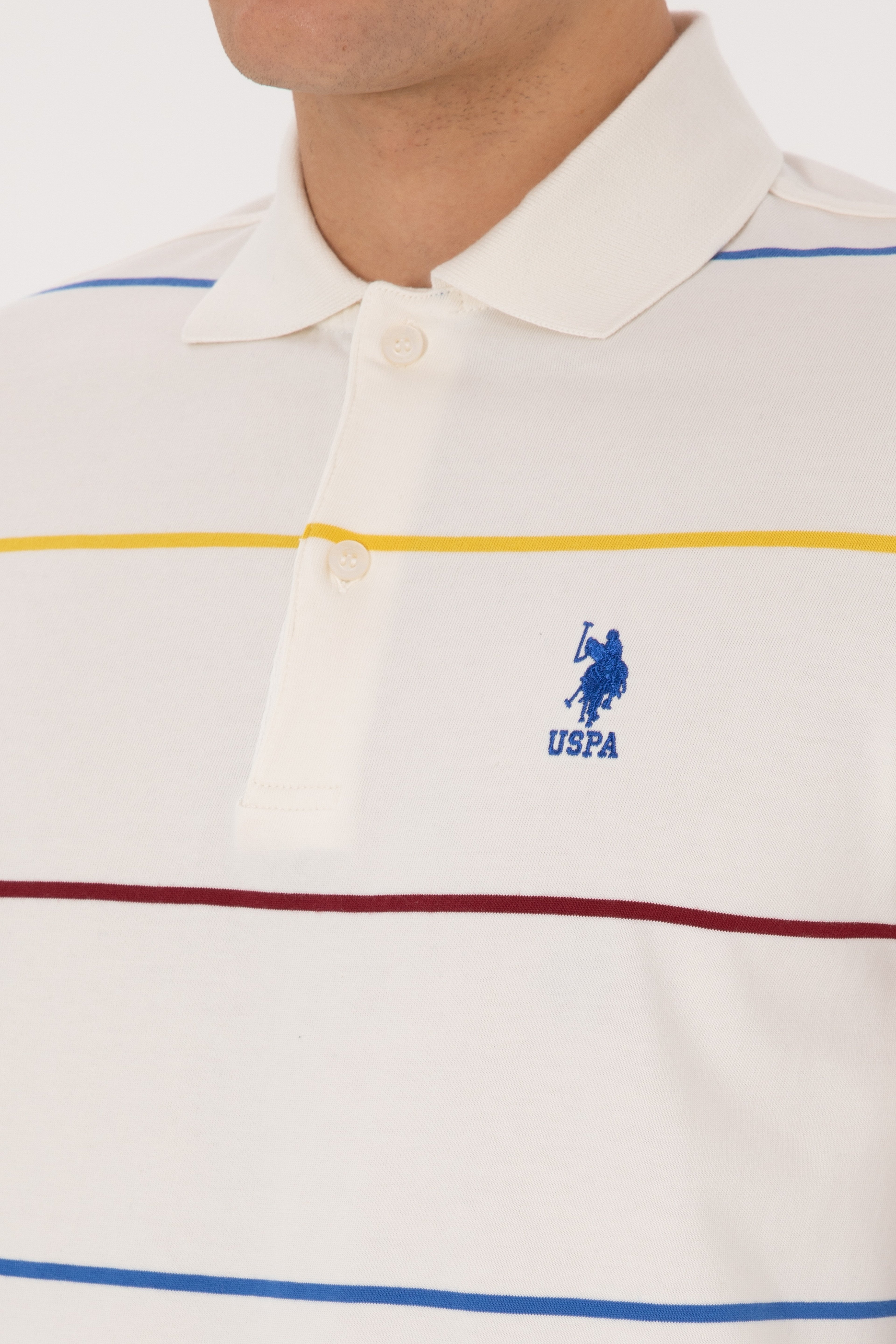 Erkek Regular Fit Polo Yaka Çizgili Krem Sweatshirt - Image 7