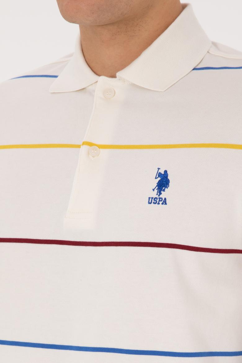 Erkek Regular Fit Polo Yaka Çizgili Krem Sweatshirt - 50308761018