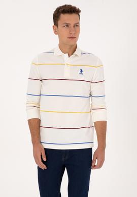 Erkek Regular Fit Polo Yaka Çizgili Krem Sweatshirt - 50308761018