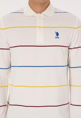 Erkek Regular Fit Polo Yaka Çizgili Krem Sweatshirt - 50308761018