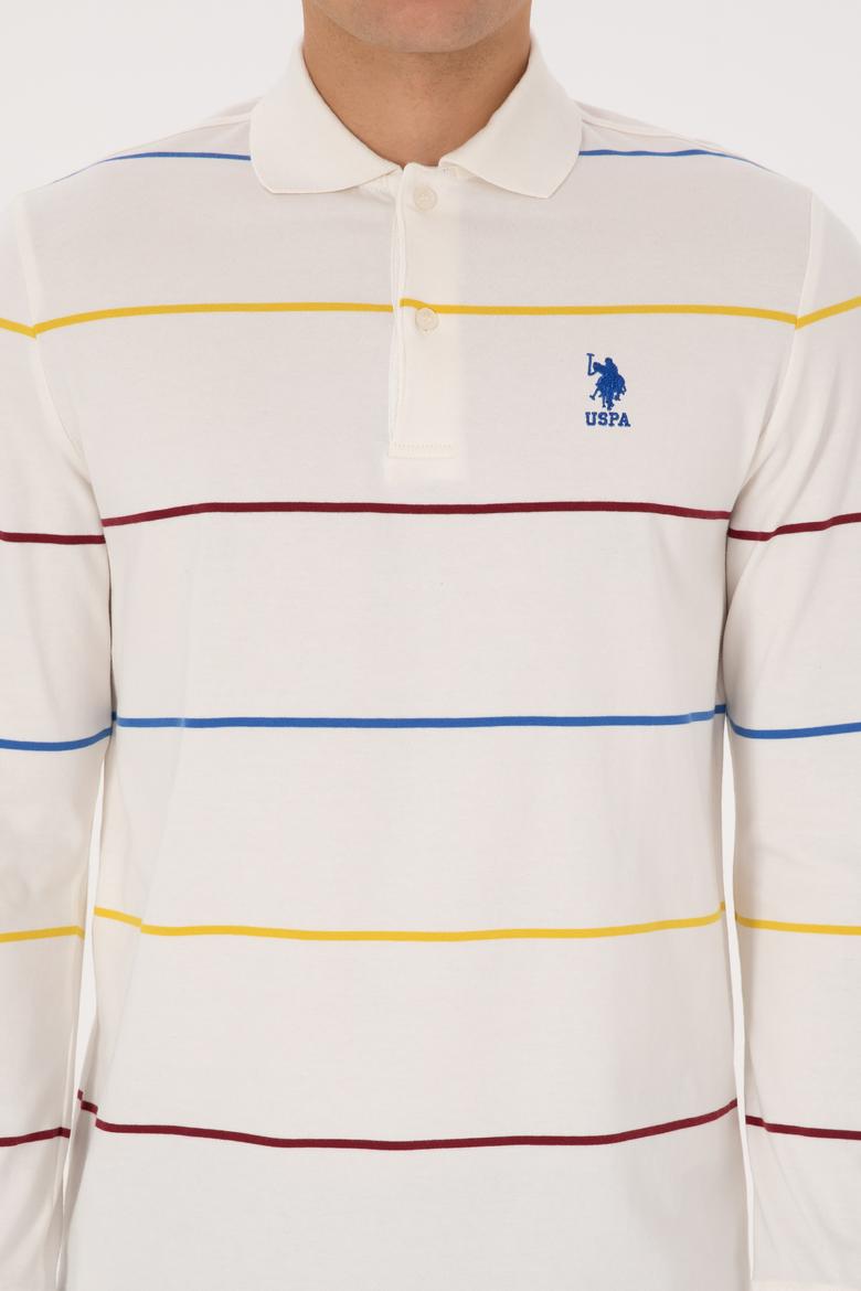 Erkek Regular Fit Polo Yaka Çizgili Krem Sweatshirt - 50308761018