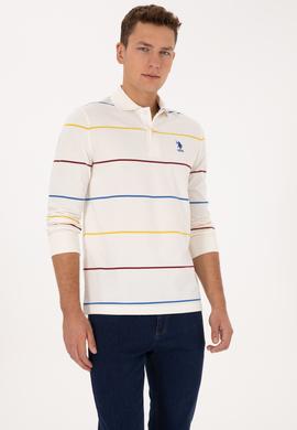 Erkek Regular Fit Polo Yaka Çizgili Krem Sweatshirt - 50308761018