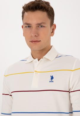 Erkek Regular Fit Polo Yaka Çizgili Krem Sweatshirt - 50308761018