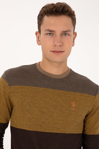 Erkek Regular Fit Bisiklet Yaka Camel Sweatshirt