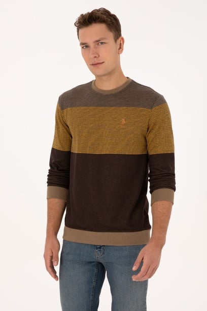 Erkek Regular Fit Bisiklet Yaka Camel Sweatshirt