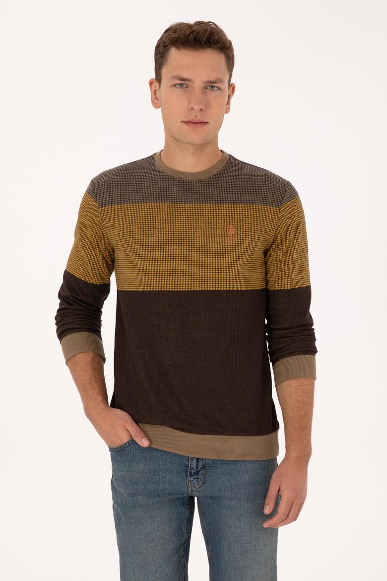 Erkek Regular Fit Bisiklet Yaka Camel Sweatshirt