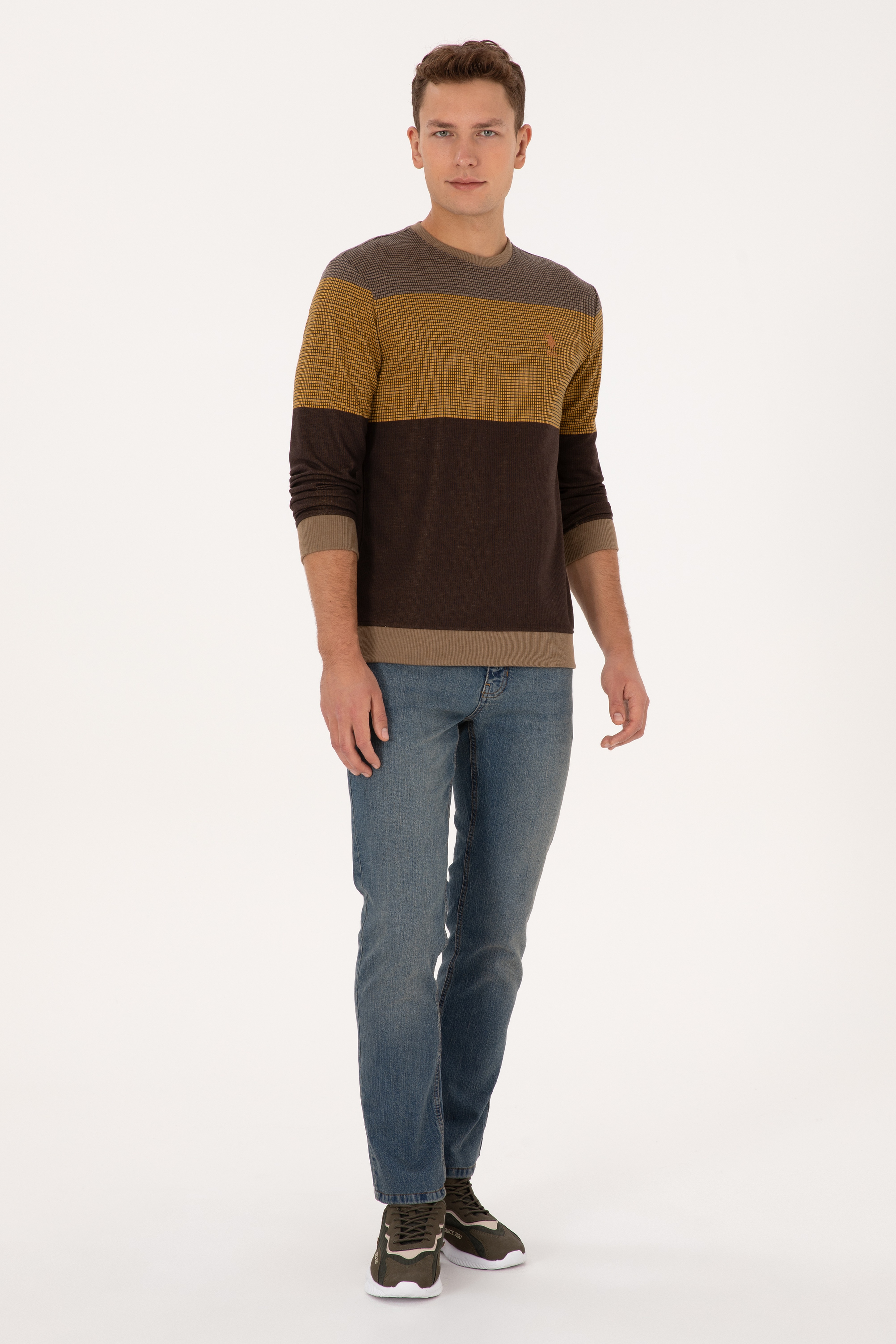 Erkek Regular Fit Bisiklet Yaka Camel Sweatshirt - Image 4