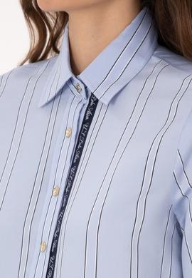 Kadın Açık Mavi Uzun Kollu Çizgili Gömlek - 50308645011