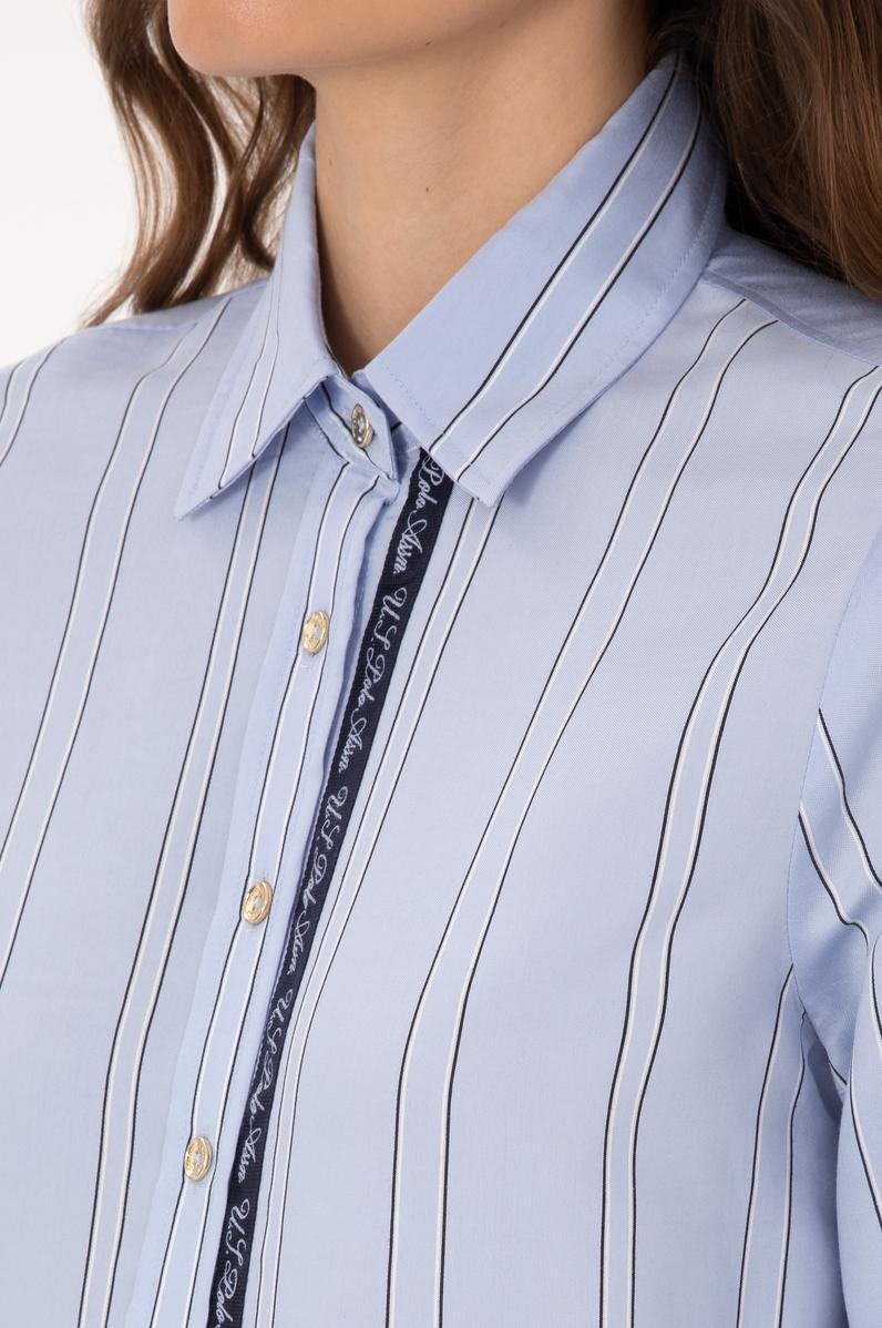 Kadın Açık Mavi Uzun Kollu Çizgili Gömlek