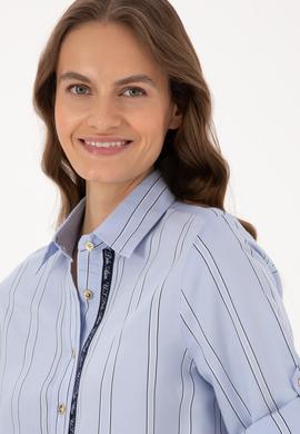 Kadın Açık Mavi Uzun Kollu Çizgili Gömlek - 50308645011