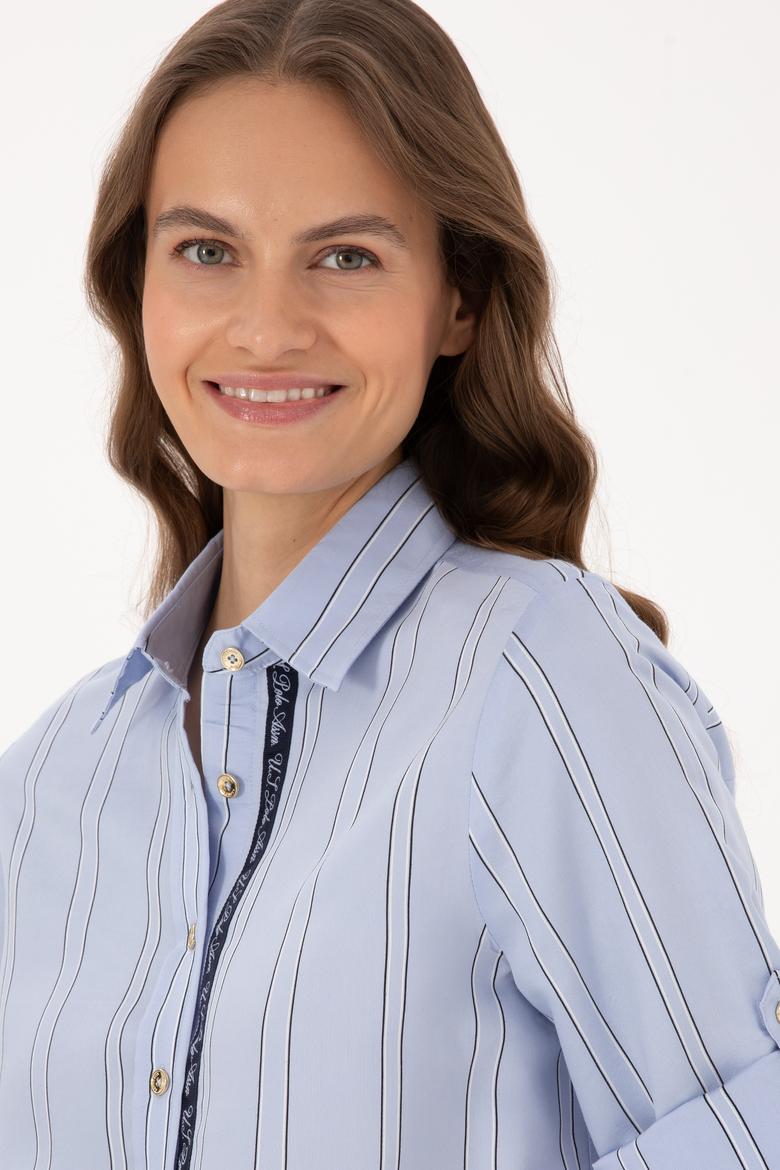 Kadın Açık Mavi Uzun Kollu Çizgili Gömlek - 50308645011