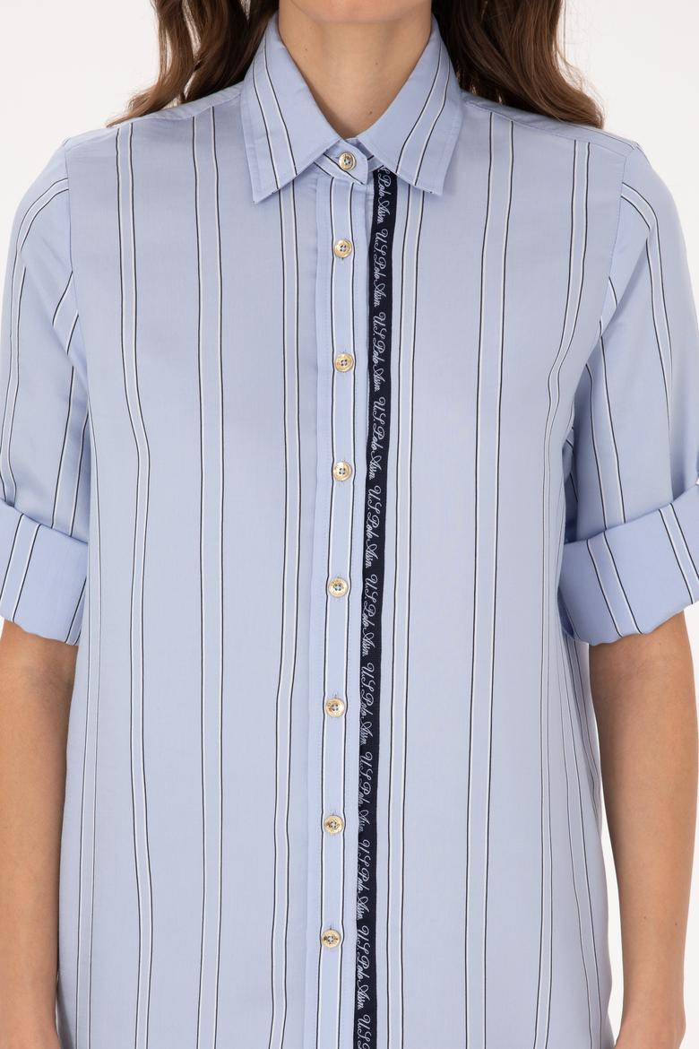 Kadın Açık Mavi Uzun Kollu Çizgili Gömlek - 50308645011