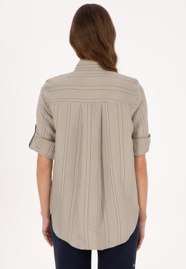 Kadın Açık Haki Uzun Kollu Çizgili Gömlek - 50308645003