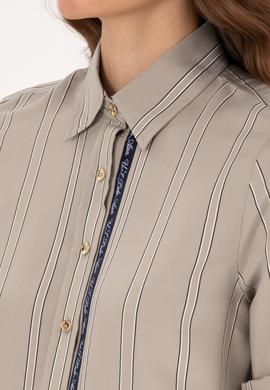 Kadın Açık Haki Uzun Kollu Çizgili Gömlek - 50308645003