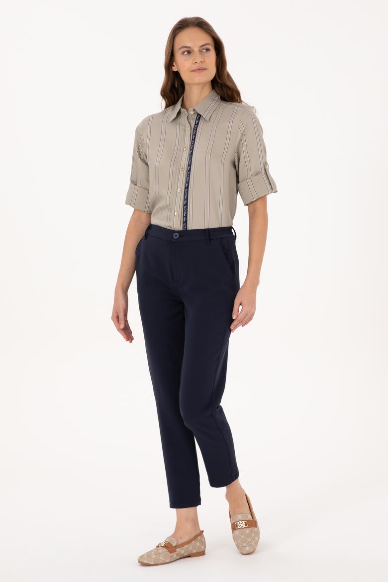 Kadın Açık Haki Uzun Kollu Çizgili Gömlek - 50308645003