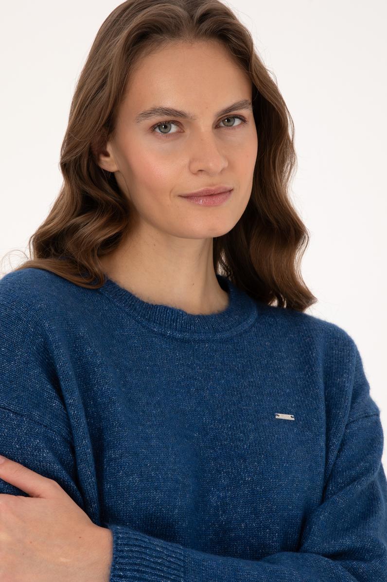 Kadın Lacivert Bisiklet Yaka Kazak