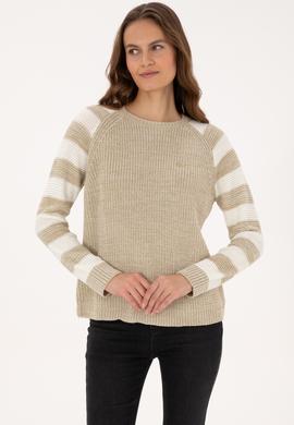 Kadın Açık Haki Bisiklet Yaka Kazak - 50308900004