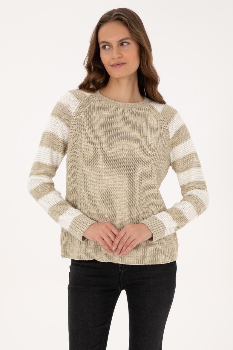 Kadın Açık Haki Bisiklet Yaka Kazak