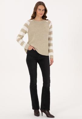 Kadın Açık Haki Bisiklet Yaka Kazak - 50308900004