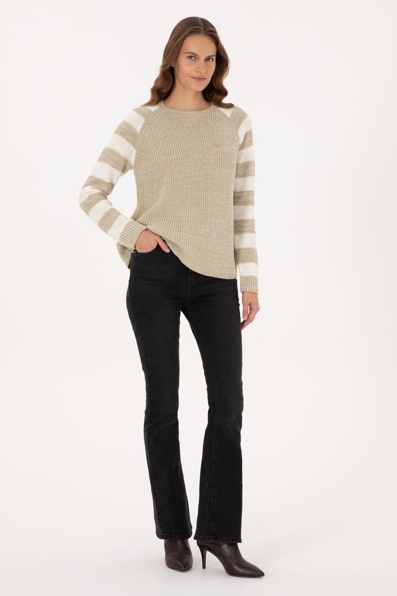 Kadın Açık Haki Bisiklet Yaka Kazak - 50308900004