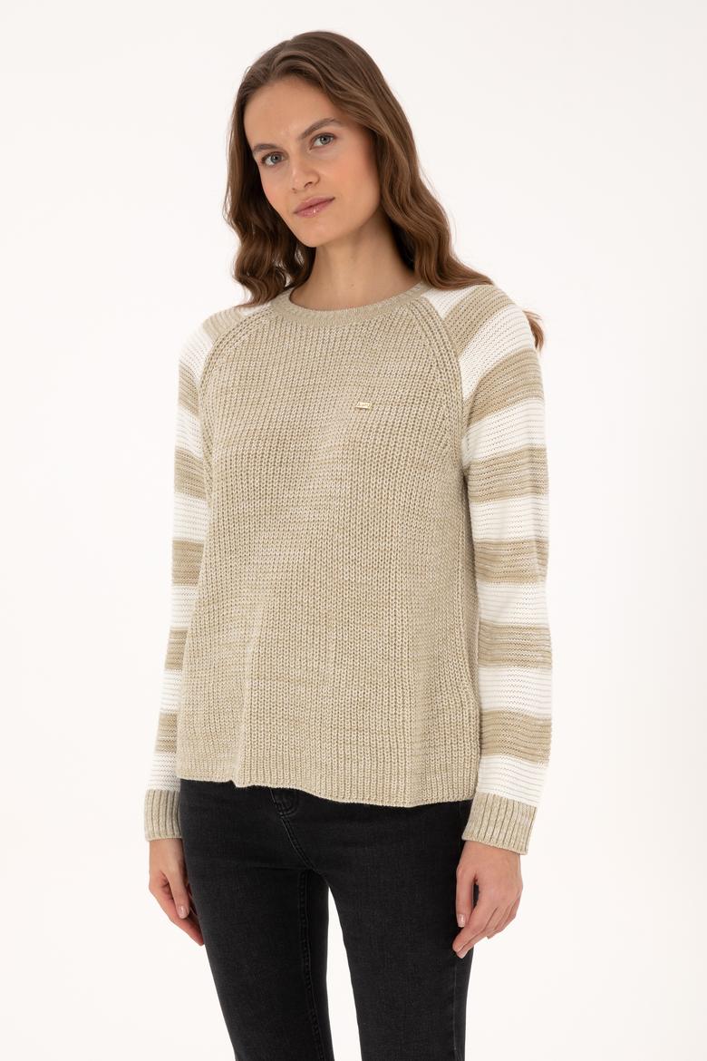 Kadın Açık Haki Bisiklet Yaka Kazak - 50308900004