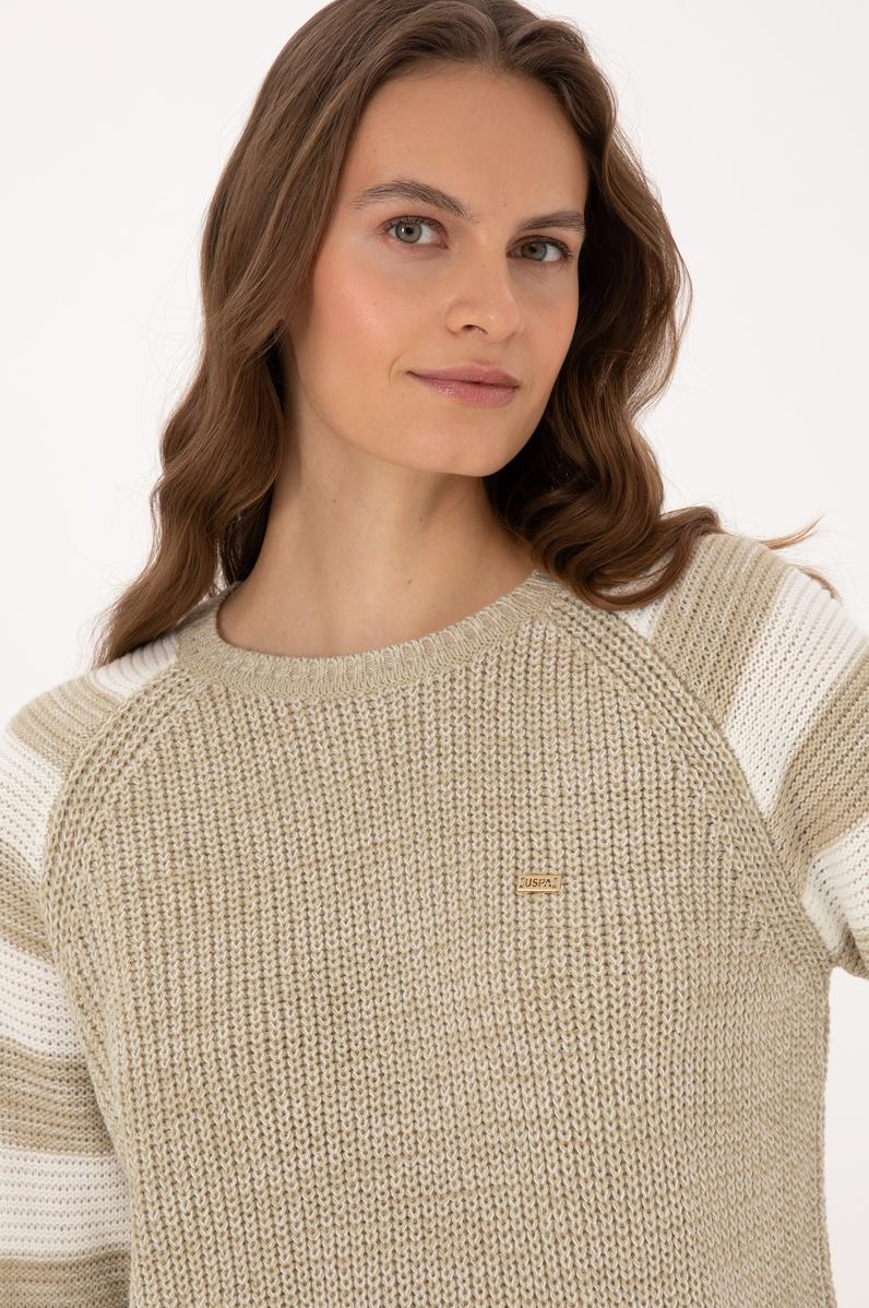 Kadın Açık Haki Bisiklet Yaka Kazak