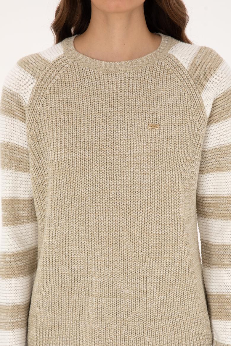 Kadın Açık Haki Bisiklet Yaka Kazak - 50308900004