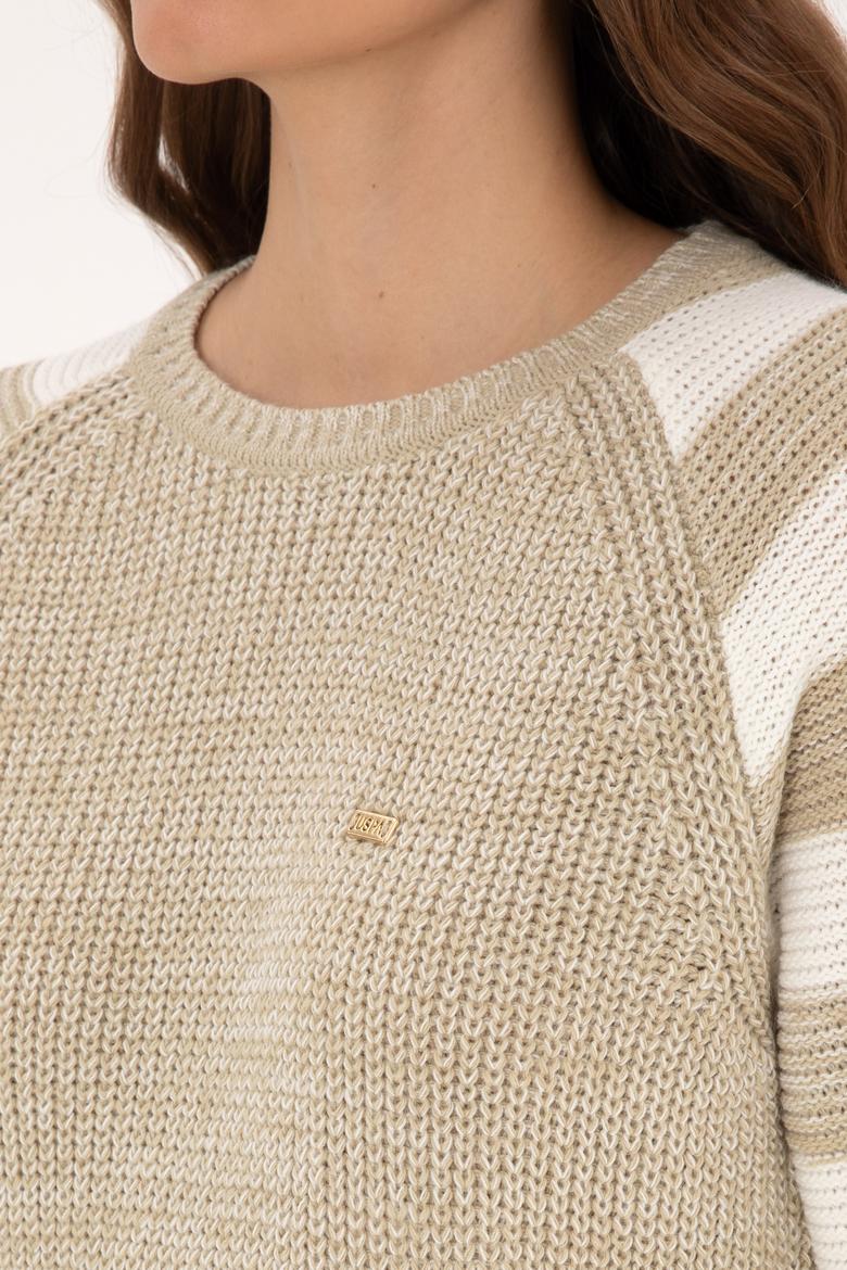 Kadın Açık Haki Bisiklet Yaka Kazak - 50308900004