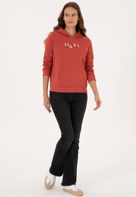 Kadın Kiremit Kapüşonlu Basic Sweatshirt - 50307711101