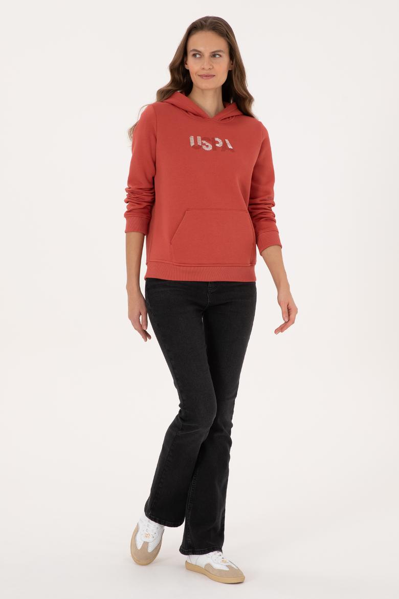 Kadın Kiremit Kapüşonlu Basic Sweatshirt - 50307711101