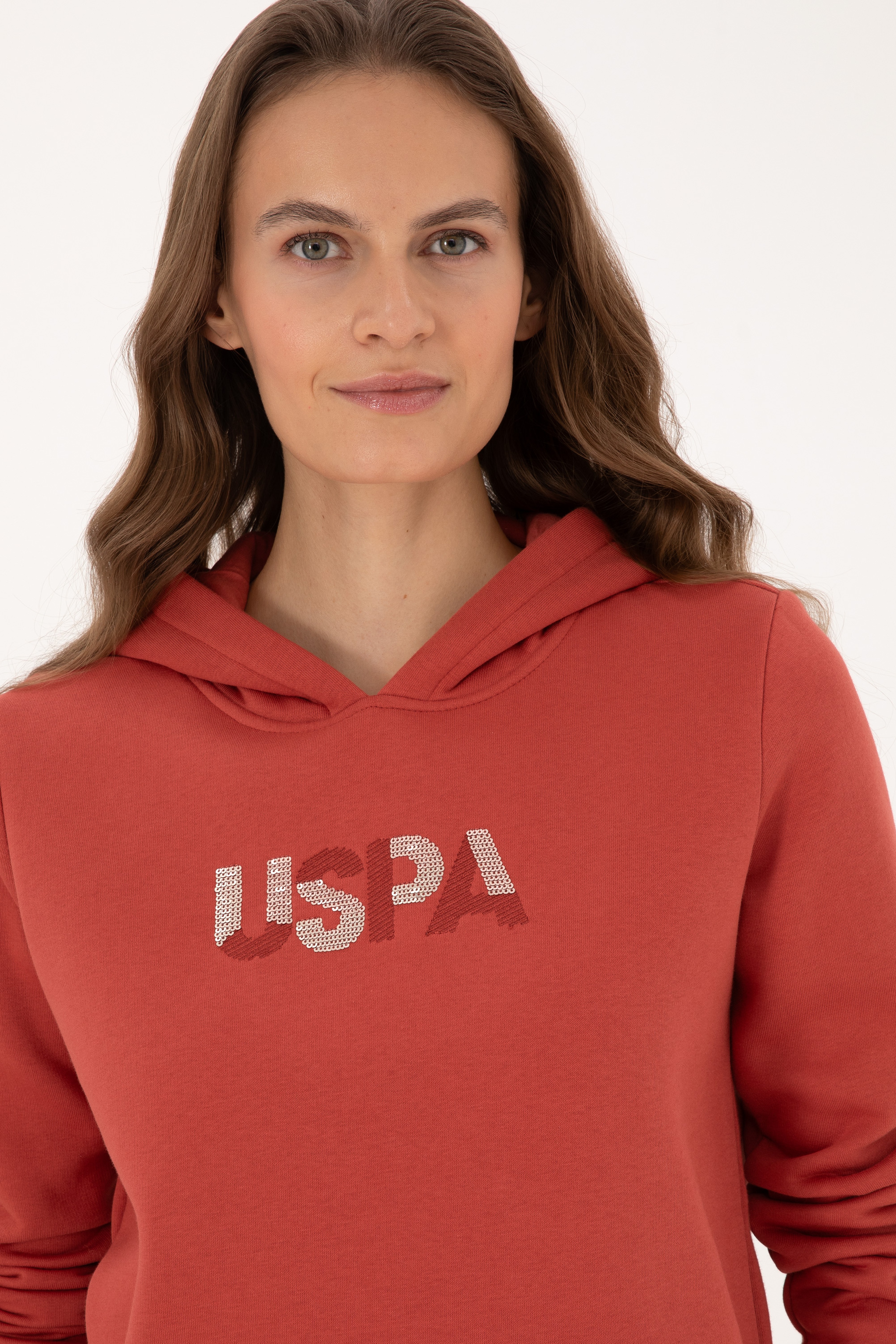 Kadın Kiremit Kapüşonlu Basic Sweatshirt