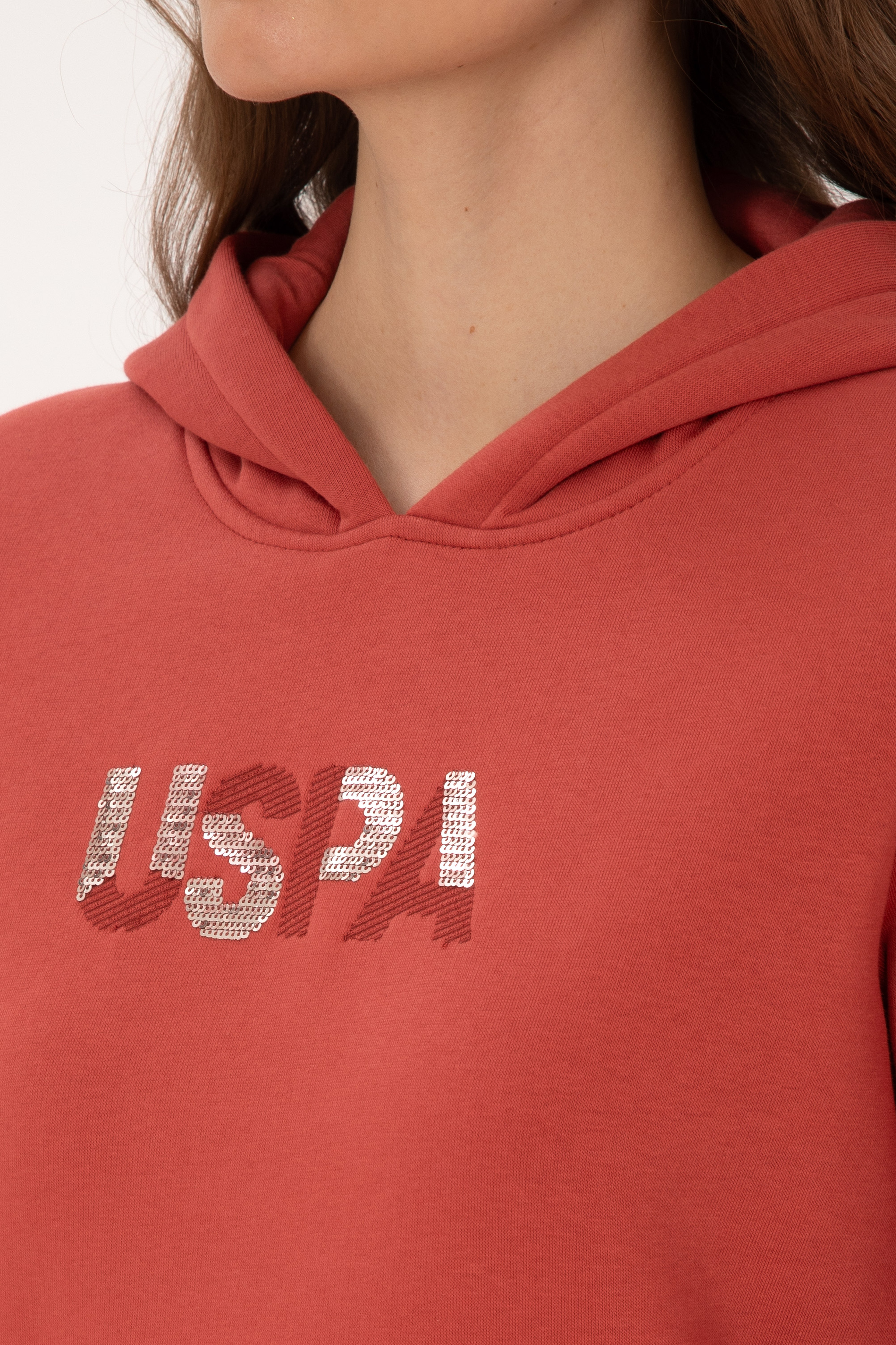Kadın Kiremit Kapüşonlu Basic Sweatshirt - Image 7