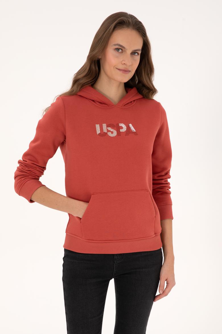 Kadın Kiremit Kapüşonlu Basic Sweatshirt