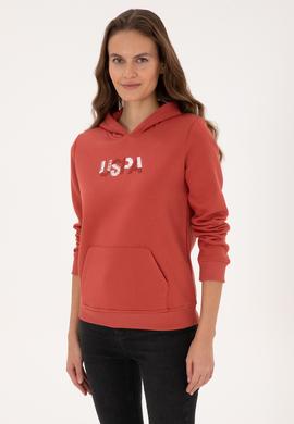Kadın Kiremit Kapüşonlu Basic Sweatshirt - 50307711101