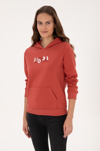 Kadın Kiremit Kapüşonlu Basic Sweatshirt