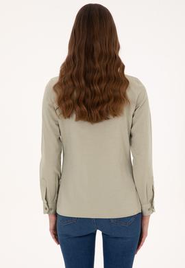 Kadın Açık Haki Uzun Kollu Basic Gömlek - 50308043083