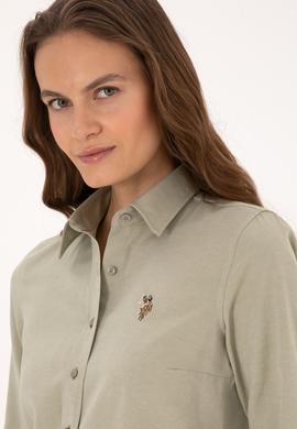 Kadın Açık Haki Uzun Kollu Basic Gömlek - 50308043083