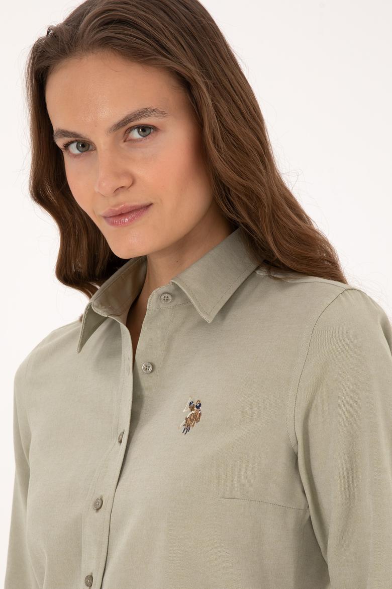 Kadın Açık Haki Uzun Kollu Basic Gömlek - 50308043083