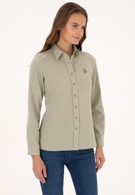 Kadın Açık Haki Uzun Kollu Basic Gömlek - 50308043083