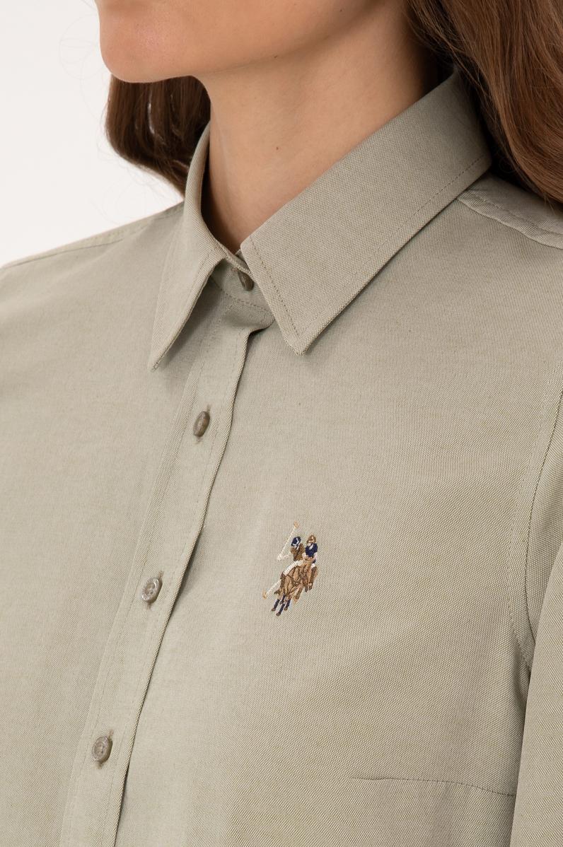 Kadın Açık Haki Uzun Kollu Basic Gömlek