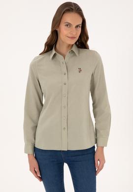 Kadın Açık Haki Uzun Kollu Basic Gömlek - 50308043083