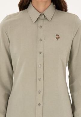 Kadın Açık Haki Uzun Kollu Basic Gömlek - 50308043083