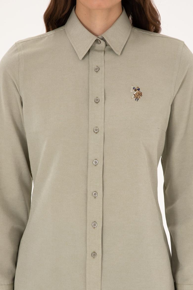 Kadın Açık Haki Uzun Kollu Basic Gömlek - 50308043083