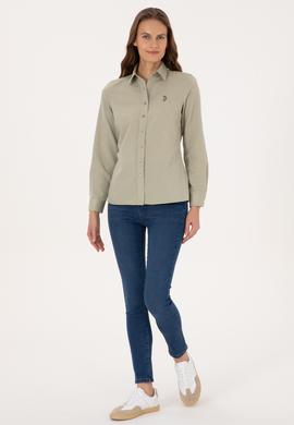 Kadın Açık Haki Uzun Kollu Basic Gömlek - 50308043083