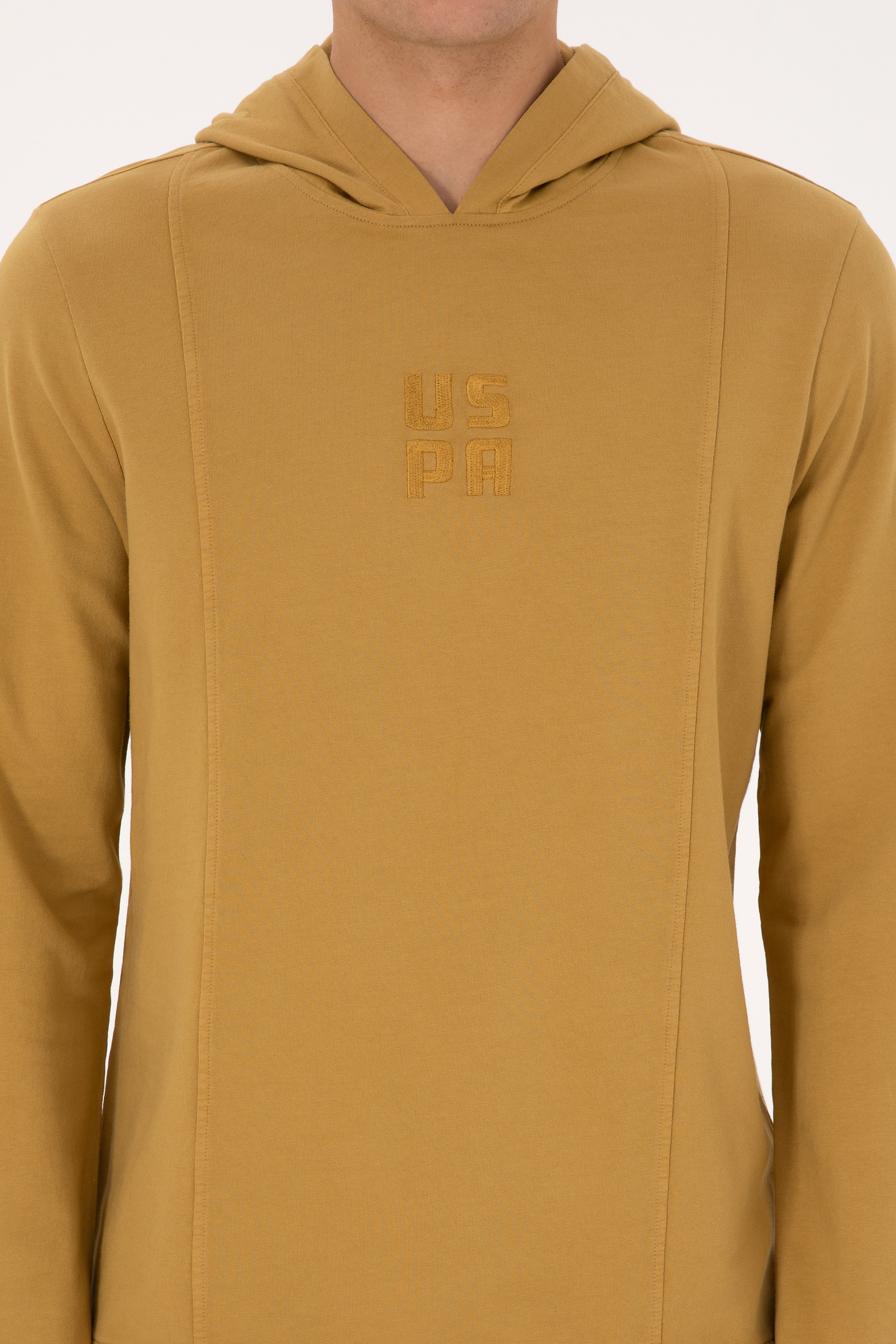 Erkek Regular Fit Kapüşonlu Yıkamalı Hardal İnce Sweatshirt