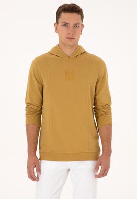 Erkek Regular Fit Kapüşonlu Yıkamalı Hardal İnce Sweatshirt - 50315493019