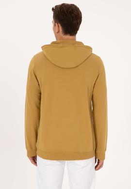 Erkek Regular Fit Kapüşonlu Yıkamalı Hardal İnce Sweatshirt - 50315493019