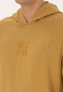 Erkek Regular Fit Kapüşonlu Yıkamalı Hardal İnce Sweatshirt - 50315493019