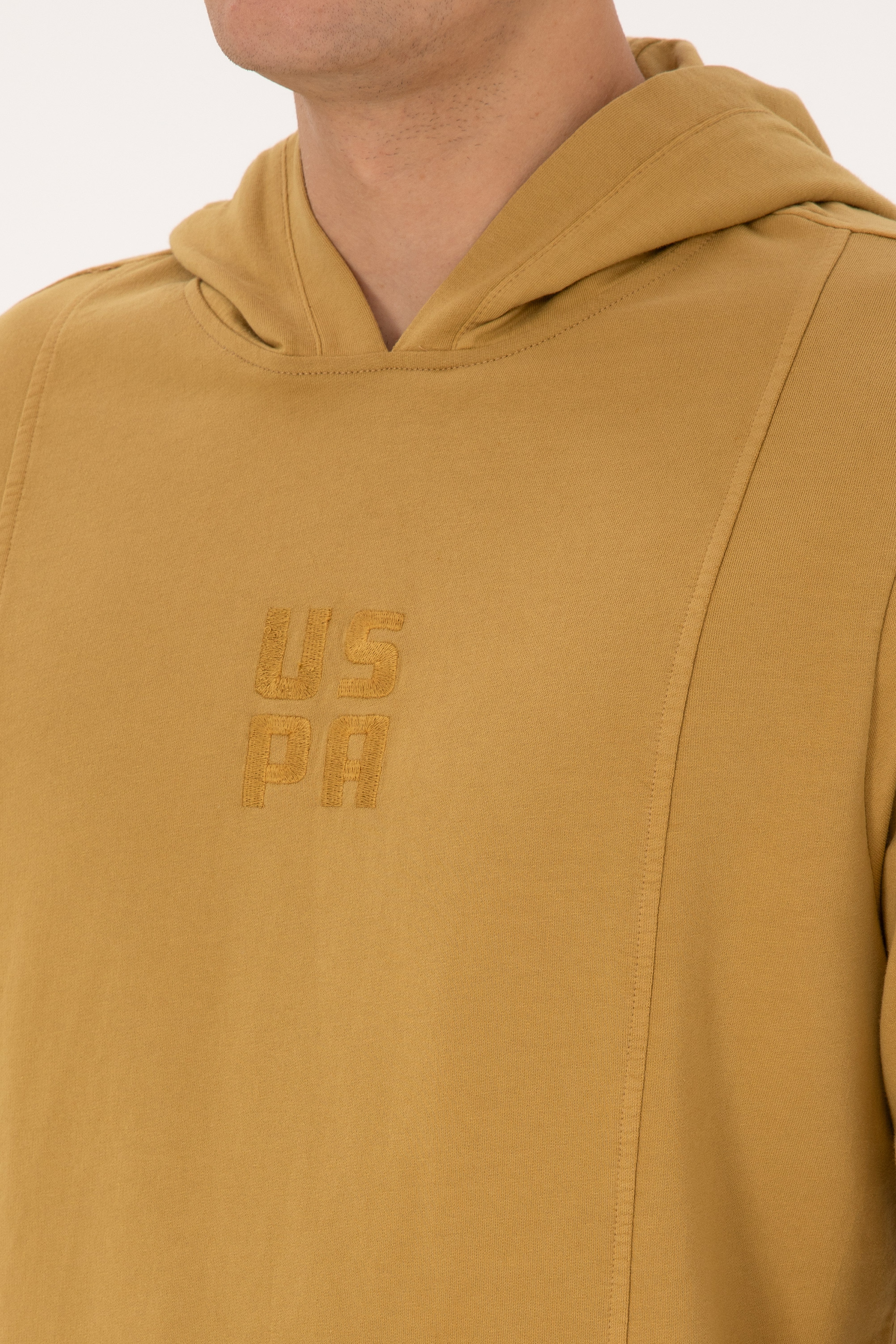 Erkek Regular Fit Kapüşonlu Yıkamalı Hardal İnce Sweatshirt