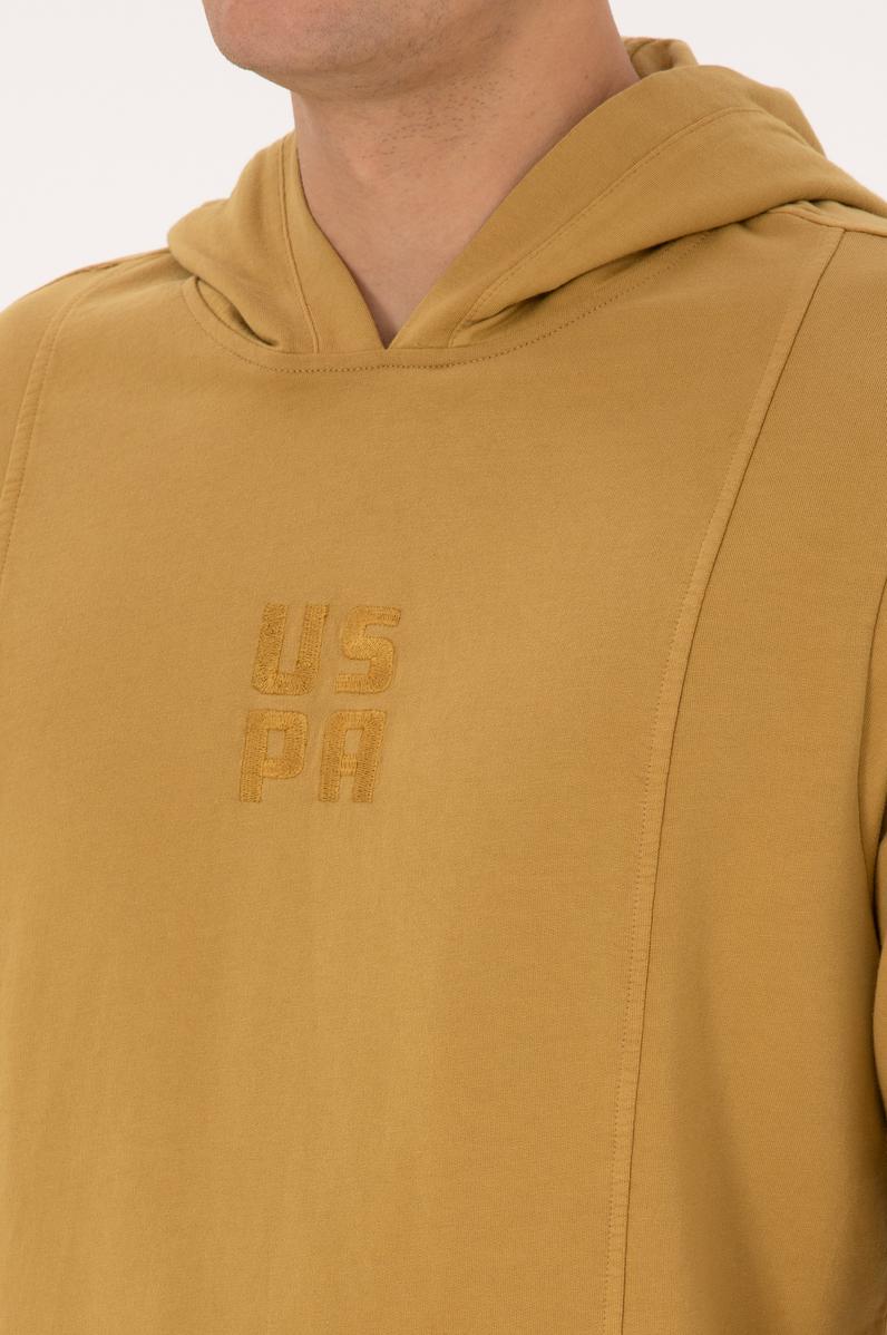 Erkek Regular Fit Kapüşonlu Yıkamalı Hardal İnce Sweatshirt